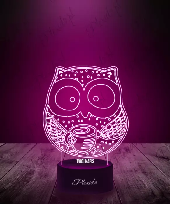 Lampka LED 3D Plexido Sowa z Kawą - 1