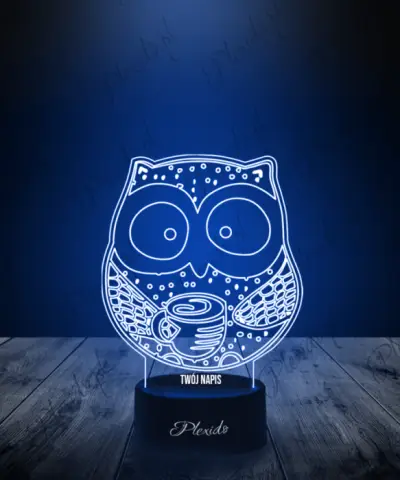 Lampka LED 3D Plexido Sowa z Kawą - 3