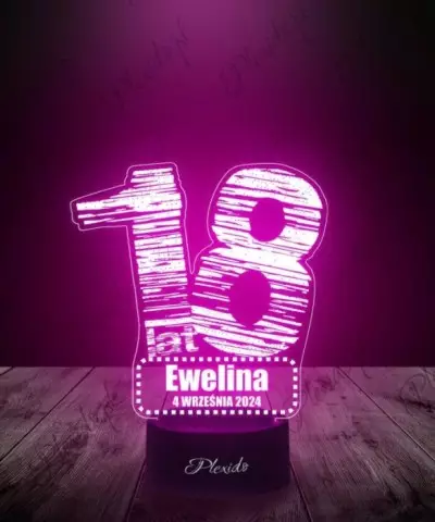 Lampka LED 3D Plexido Prezent Na 18 Urodziny Osiemnastka - 1