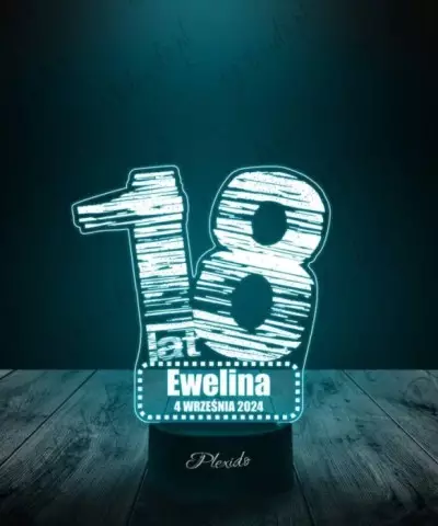 Lampka LED 3D Plexido Prezent Na 18 Urodziny Osiemnastka - 2