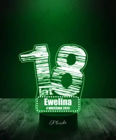 Lampka LED 3D Plexido Prezent Na 18 Urodziny Osiemnastka - 3
