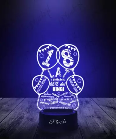 Lampka LED 3D Plexido Prezent Na 18 Urodziny Baloniki - 2
