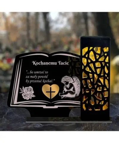 Znicz Solarny Statuetka Led na Grób Cmentarz Wszystkich Świętych Anioł - 2