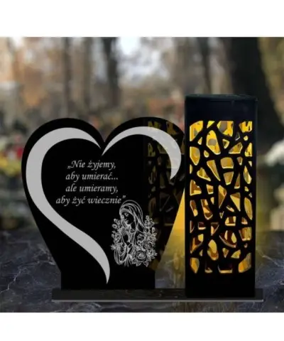 Znicz Solarny Statuetka na Grób Cmentarz Wszystkich Świętych Serce Wzory - 2
