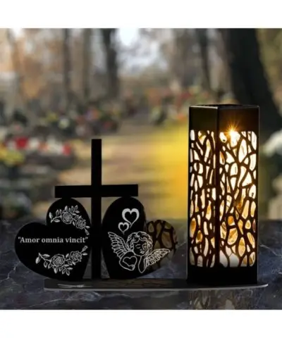 Znicz Statuetka Led na Grób Cmentarz Wszystkich Świętych Serca Krzyż Wzory - 2