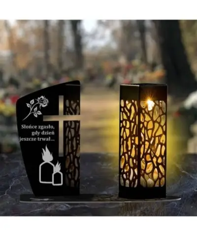 Znicz Statuetka Led na Grób Cmentarz Wszystkich Świętych Nagrobek Krzyż Wzory - 2