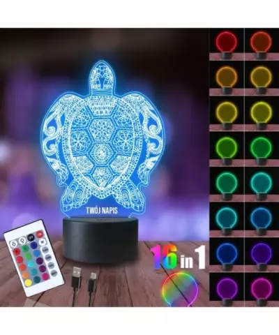 Lampka Nocna 3D LED LAMP Żółw Wzorzysty