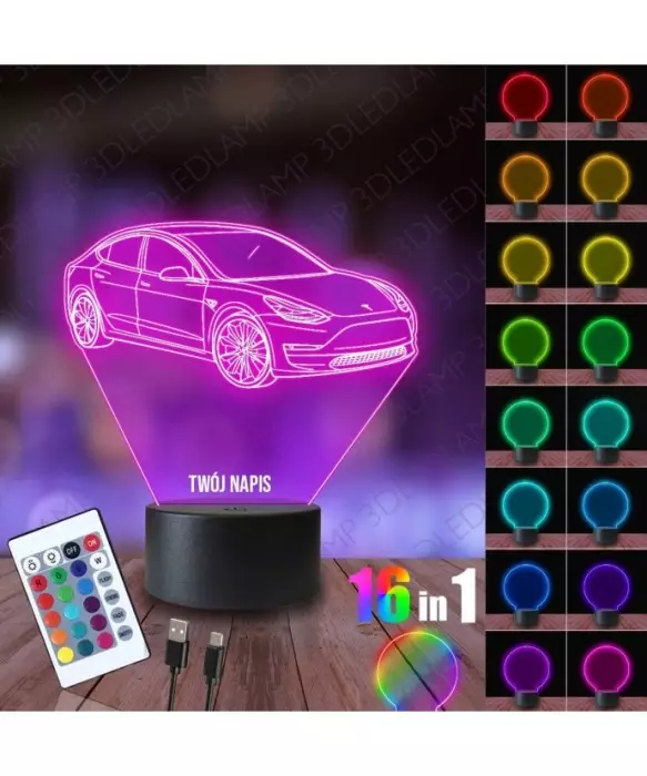 Lampka Nocna 3D LED LAMP Samochód Tesla 3
