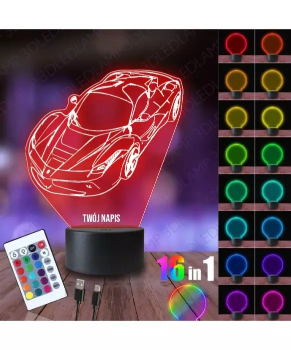 Lampka Nocna 3D LED LAMP Samochód Sportowy Wyścig Ferrari