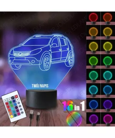 Lampka Nocna 3D LED LAMP Auto Samochód Dacia