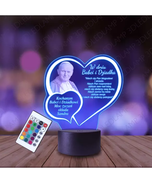 Lampka Nocna 3D LED Lamp Prezent Dzień Babci i Dziadka Papież