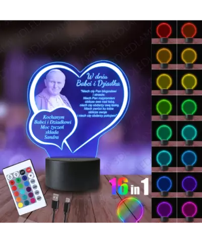 Lampka Nocna 3D LED Lamp Prezent Dzień Babci i Dziadka Papież