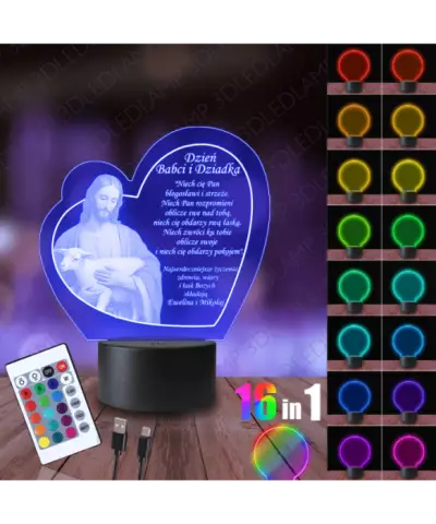 Lampka Nocna 3D LED Lamp Prezent Dzień Babci i Dziadka Jezus
