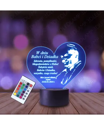 Lampka Nocna 3D LED Lamp Prezent na Dzień Babci i Dziadka Papież