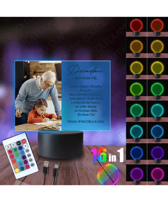 Lampka Nocna 3D LED Lamp Prezent dla Dziadka Twoje Zdjęcie