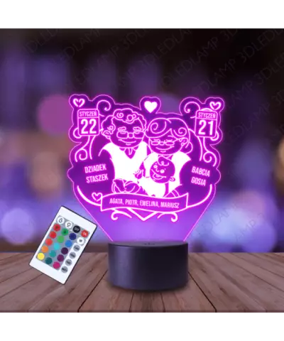 Lampka Nocna 3D LED Lamp Prezent Dla Dziadków Daty