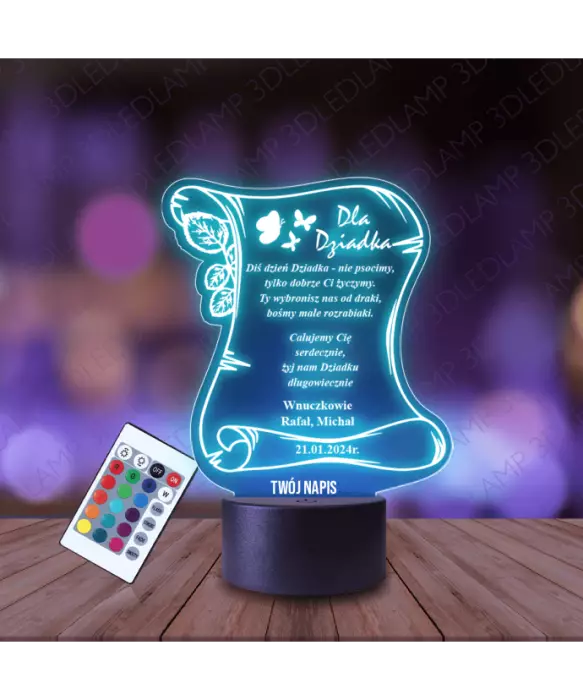 Lampka Nocna 3D LED Lamp Prezent Na Dzień Dziadka List