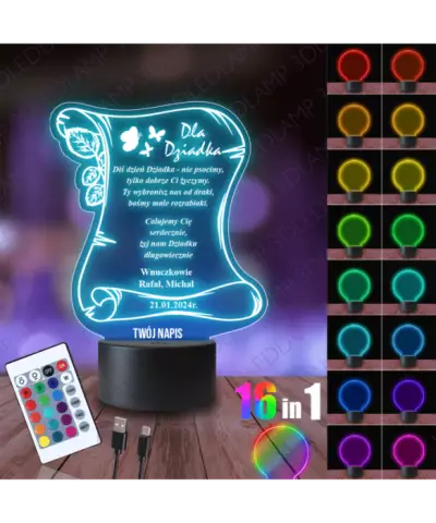 Lampka Nocna 3D LED Lamp Prezent Na Dzień Dziadka List
