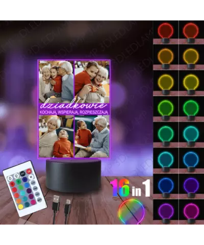 Lampka Nocna 3D LED Lamp Dzień Dziadka i Babci Twoje Zdjęcia