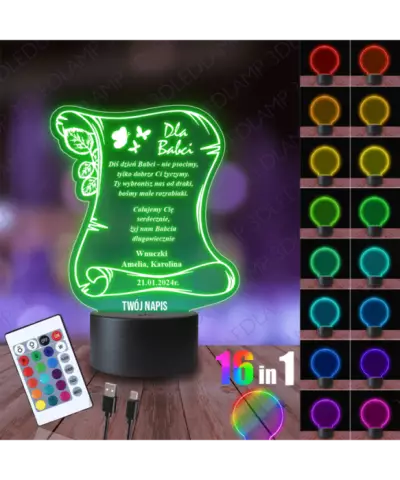 Lampka Nocna 3D LED Lamp Prezent Na Dzień Babci List