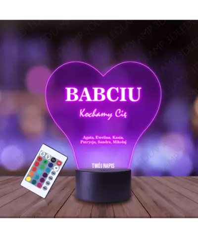 Lampka Nocna 3D LED Lamp Prezent Na Dzień Babci Serce