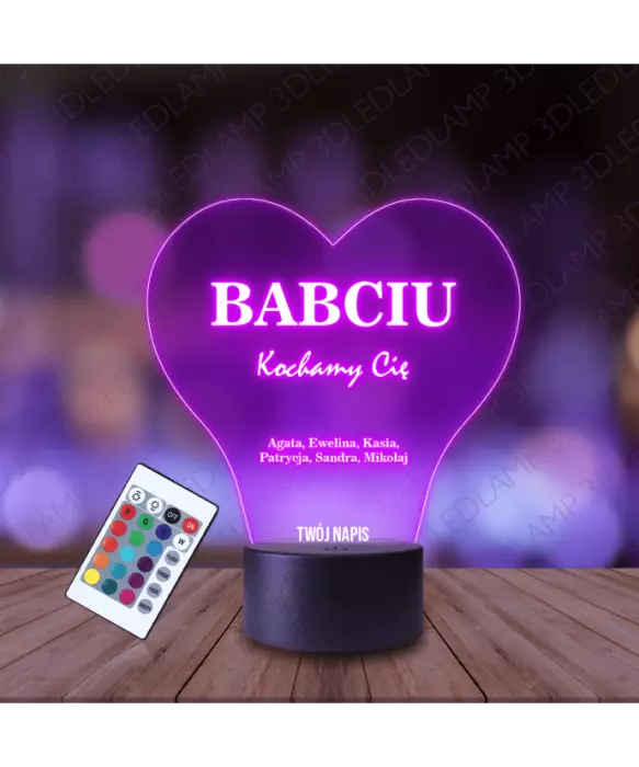 Lampka Nocna 3D LED Lamp Prezent Na Dzień Babci Serce
