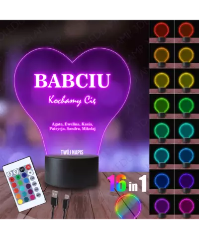 Lampka Nocna 3D LED Lamp Prezent Na Dzień Babci Serce