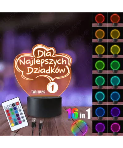 Lampka Nocna 3D LED Lamp Prezent Dzień Babci i Dziadka Medal