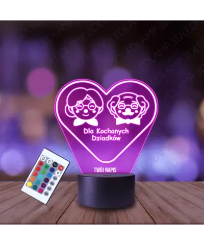 Lampka Nocna 3D LED Lamp Prezent Dzień Babci i Dziadka Serce