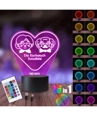 Lampka Nocna 3D LED Lamp Prezent Dzień Babci i Dziadka Serce
