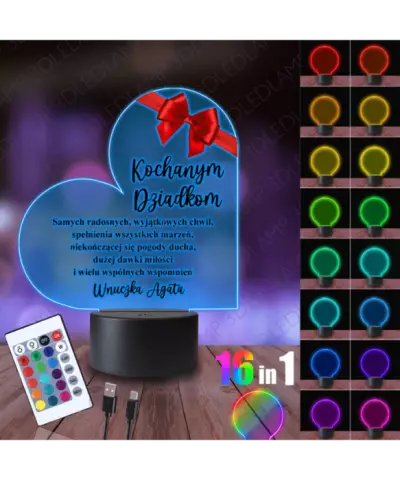 Lampka Nocna 3D LED Lamp dla Dziadków Serce