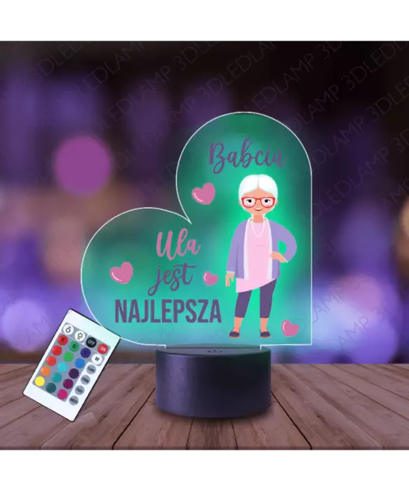 Lampka Nocna 3D LED Lamp Prezent Dzień Babci Serce
