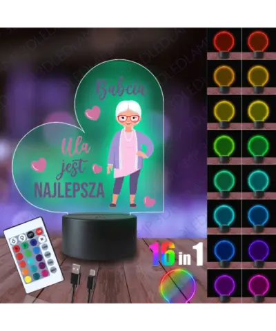 Lampka Nocna 3D LED Lamp Prezent Dzień Babci Serce