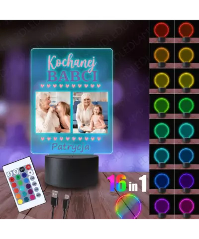 Lampka Nocna 3D LED Lamp Dzień Babci Twoje Zdjęcia