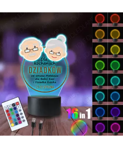 Lampka Nocna 3D LED Lamp Prezent dla Kochanych Dziadków