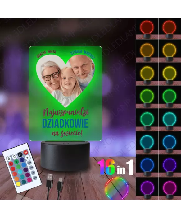 Lampka Nocna 3D LED Lamp dla Dziadków Twoje Zdjęcie