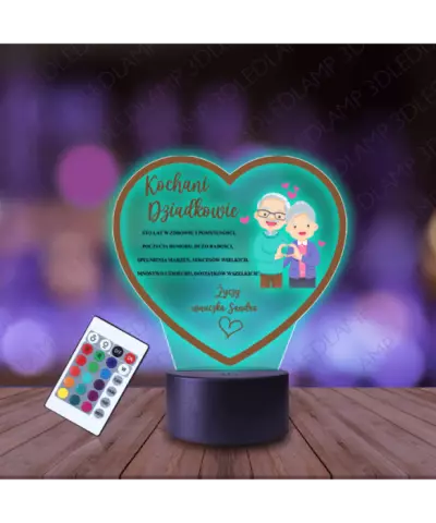 Lampka Nocna 3D LED Lamp Kochani Dziadkowie Serce