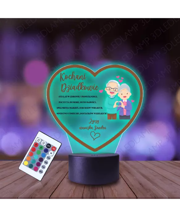 Lampka Nocna 3D LED Lamp Kochani Dziadkowie Serce