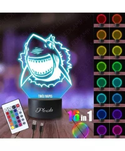 Lampka Nocna 3D LED LAMP Ryba Rekin Żarłacz Biały