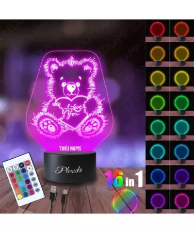Lampka Nocna 3D LED LAMP Walentynki Serce Miś