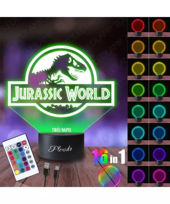 Lampka Nocna 3D LED LAMP Film Park Jurajski Jurassic World