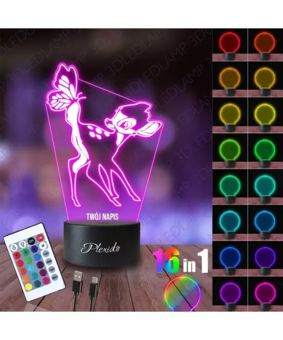Lampka Nocna 3D LED LAMP Bajka Jelonek Bambi