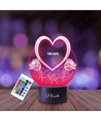 Lampka Nocna 3D LED LAMP Walentynki Serce Róże