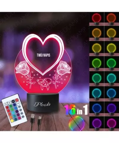 Lampka Nocna 3D LED LAMP Walentynki Serce Róże