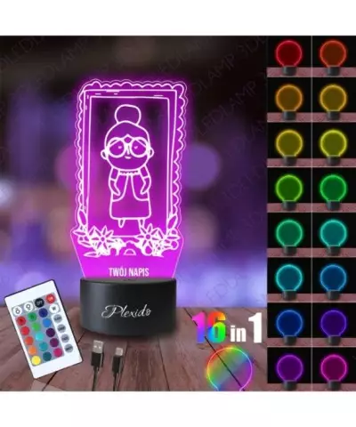 Lampka Nocna 3D LED Lamp Statuetka dla Babci Prezent na Dzień Babci