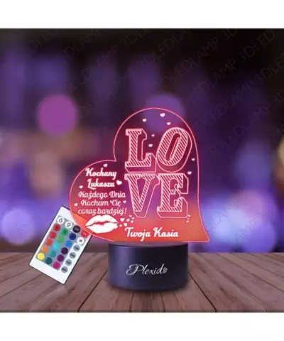 Lampka Nocna 3D LED LAMP Walentynki Serduszko