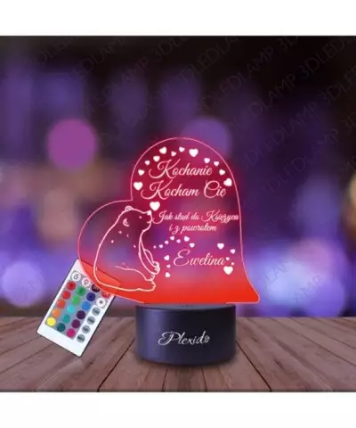 Lampka Nocna 3D LED LAMP Serce Miś dla Ukochanego
