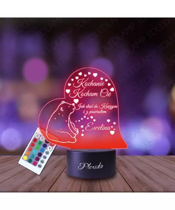 Lampka Nocna 3D LED LAMP Serce Miś dla Ukochanego