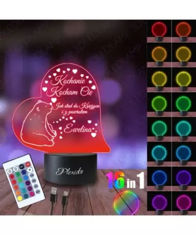 Lampka Nocna 3D LED LAMP Serce Miś dla Ukochanego