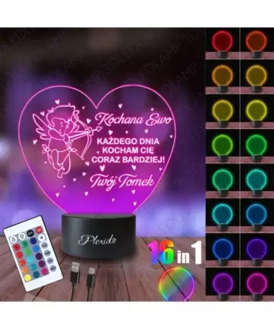 Lampka Nocna 3D LED LAMP Walentynki Serce dla Dziewczyny Chłopaka